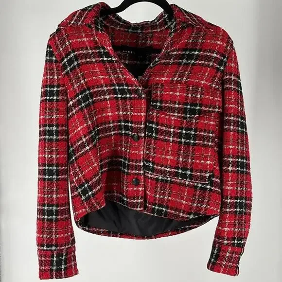 Zara Red Plaid Cropped Jacket - Picture 5 of 5